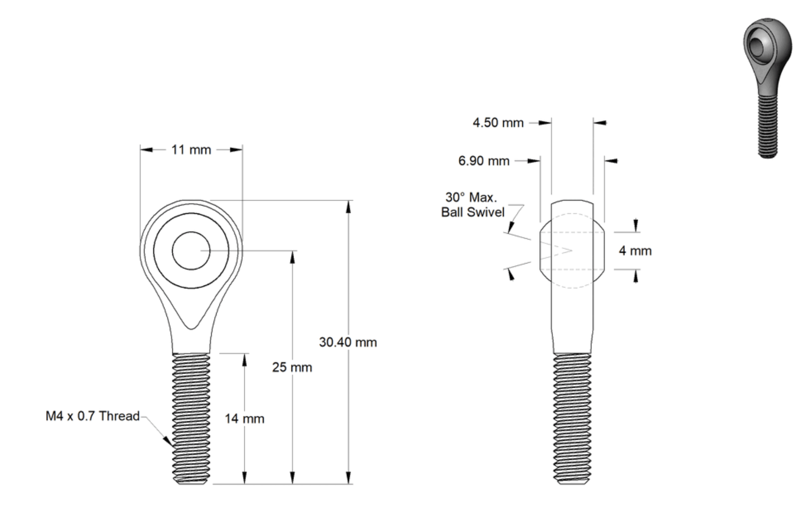 Rod End M4 Diagram